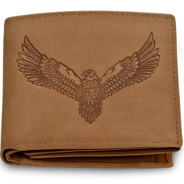 Men's Brown Glazed Genuine Leather Wallet With RFID Protection - Wing Embossed, Multiple Compartments - View #3