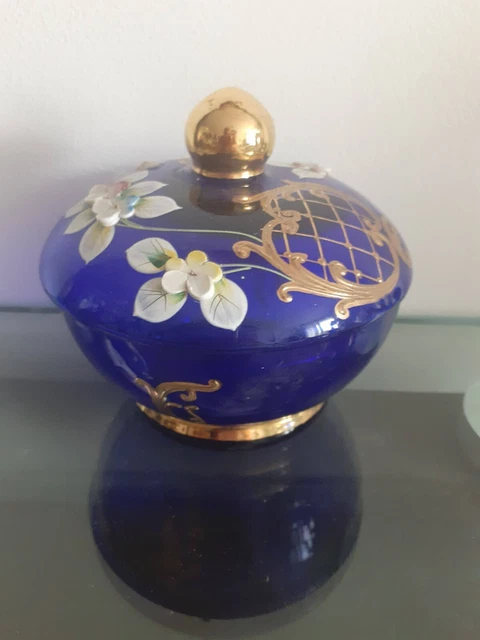 Petite Bonbonnière Ancienne Bohemia - Cristal Gravure Florale & Couvercle