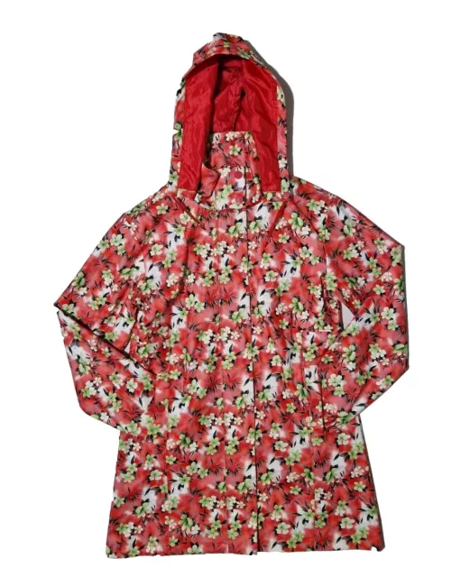 SOS JENSEN HOODED Raincoat L Womens Orange Floral Print Waterproof Light Jacket 45.00 PicClick UK