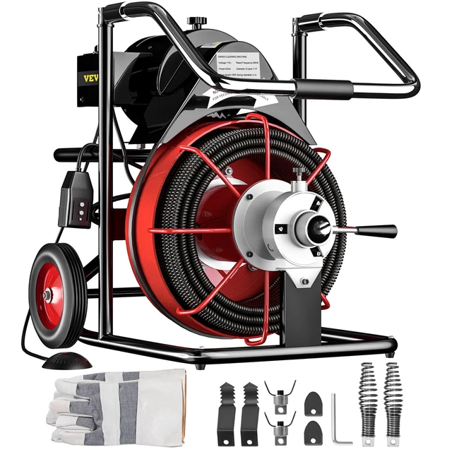 Sewer Machine Drain Cleaner 100' x 1/2" 550W Sewer Cleaning Clog w/ Cutters
