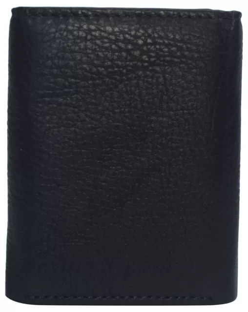 NEW Mens RFID Blocking GENUINE LEATHER Black Trifold 2 ID's Flap Up Wallet