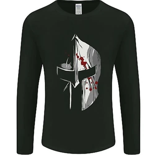 Gym Training Top Spartan Helmet MMA Mens Long Sleeve T-Shirt