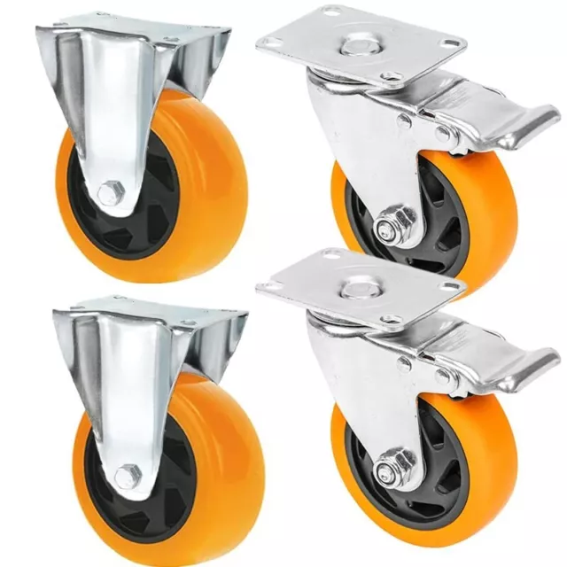 4 RUOTE PER CARRELLI 2 CON FRENO e 2 SENZA 100 mm Portata 400 KG ARANCIO 436-439