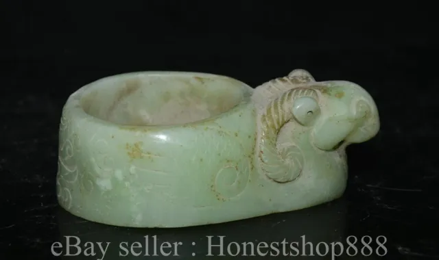 4.6” Rare Old Chinese Green Jade Carving Dynasty Sheep Head Tank Jar Jug