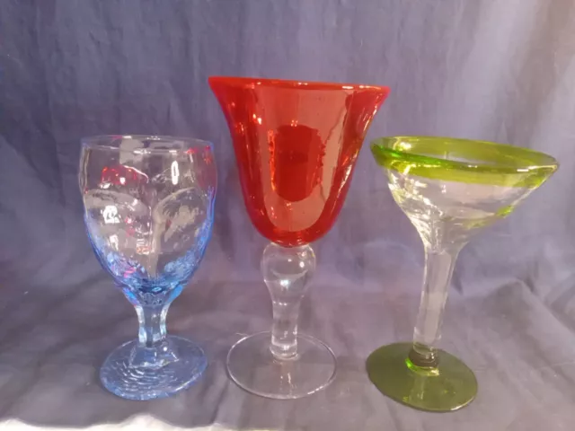 Mixed Lot of 3 Vintage Stemmed Hand-blown Glasses