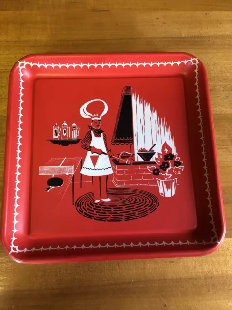 🔶️VINTAGE 1950s 60s BBQ DRINKS SERVING TRAY DISH PLATE CHEF MCM RETRO KITSCH