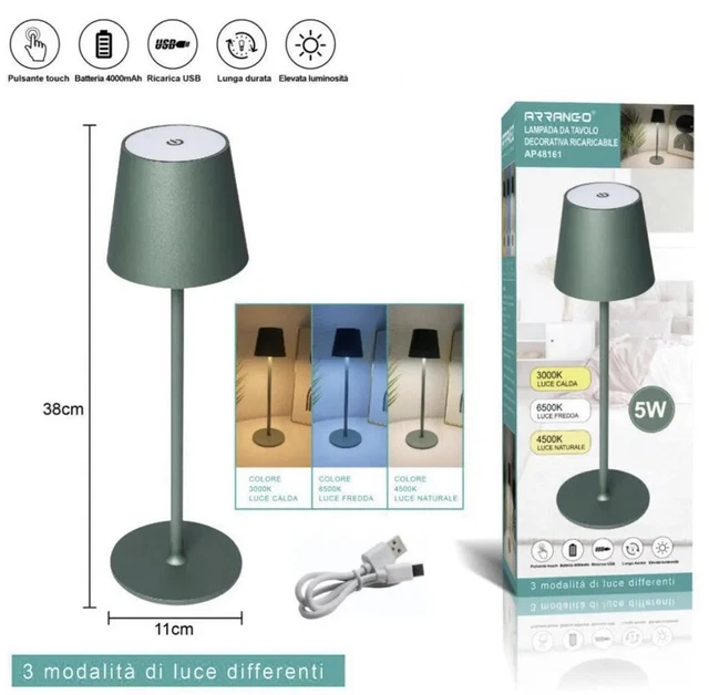 Lampada da Tavolo LED stile Poldina Dimmerabile Ricaricabile USB Verde