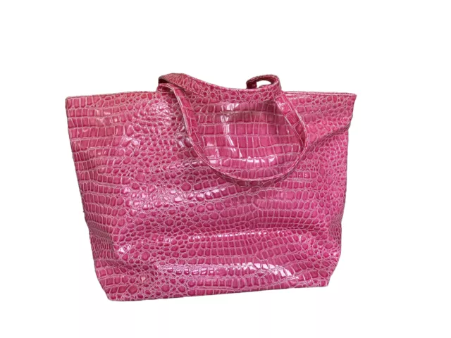 BATH and BODY WORKS Large Tote Bag Faux Leather Croc Travel Duffel Purse Pink