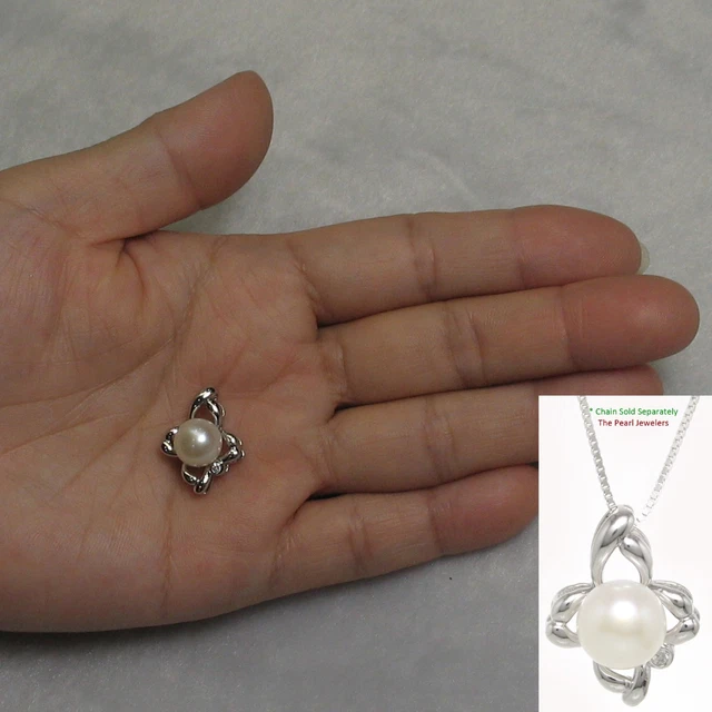 White Cultured Pearl & C.Z Sterling Silver 925 Flower Design Pendants TPJ