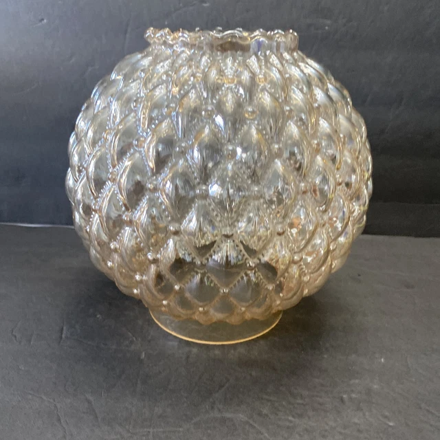 Vtg Carnival Glass Diamond Quilt Ball Lamp Globe Shade 7.5” Tall Wide 4" Fitter