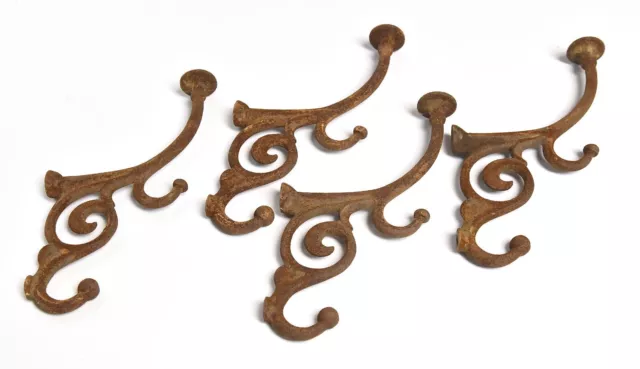 4 Large Vintage Victorian  Style Wall Mount Cast Iron Hat Or Coat Hooks