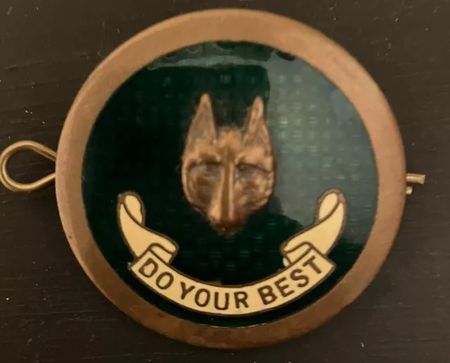 Vintage Brass And Green Enamel Boy Scout Wolf Cub Do Your Best Badge Collins