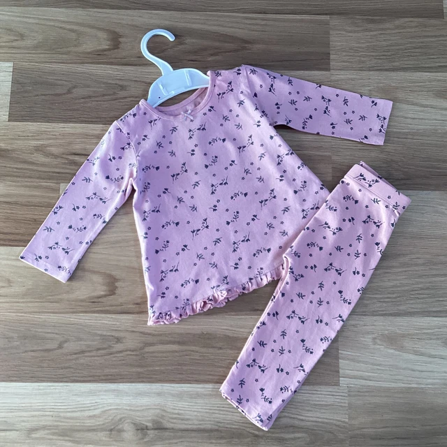 Set leggings abbinati top vestiti bambina 9-12 mesi rosa grigio motivo floreale motivo floreale