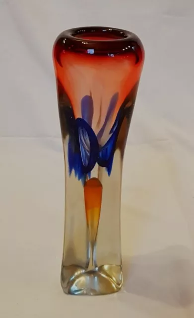 Adam Jablonski * Schwere Vase 2,26 kg * 31 cm * Signiert 1990 * Orange Blau Rot 2