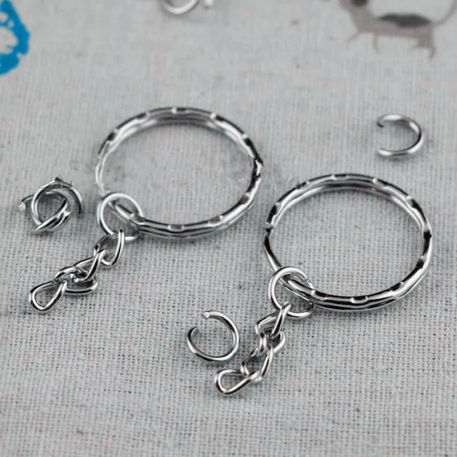 100pcs Silver Keyring Blanks Tone Key chains Key Split Rings 4 Link Chain 55mm