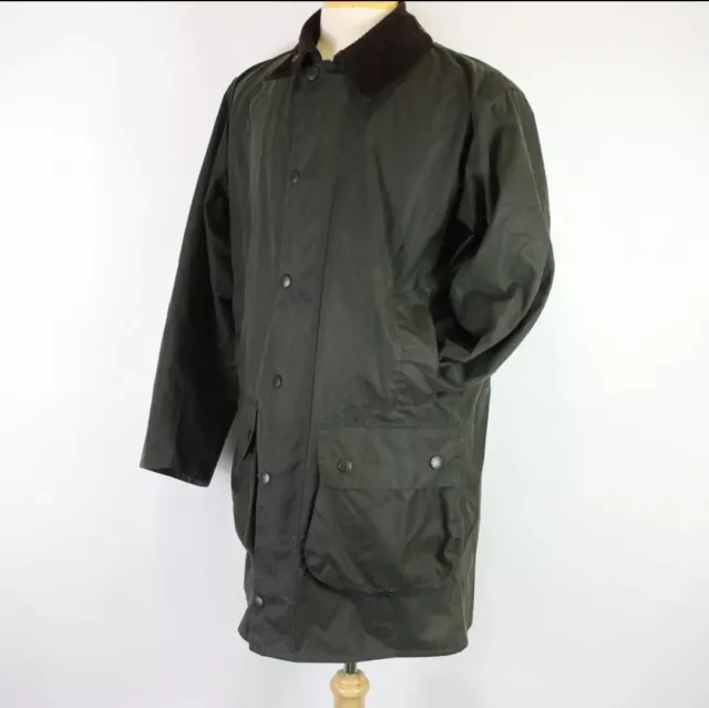 Men's Barbour Jacket Border Green Waxed Cotton Size Xl