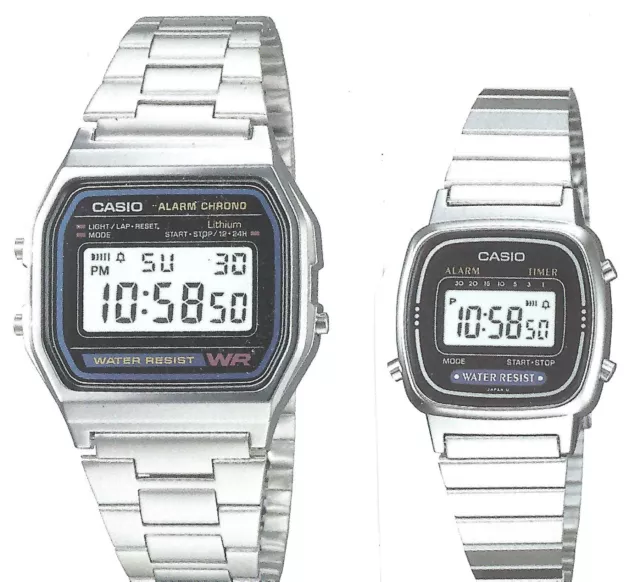 Casio A-158W+LA-670W (2 orologi) Orologio Uomo Donna Vintage Nuovo Crono Polso