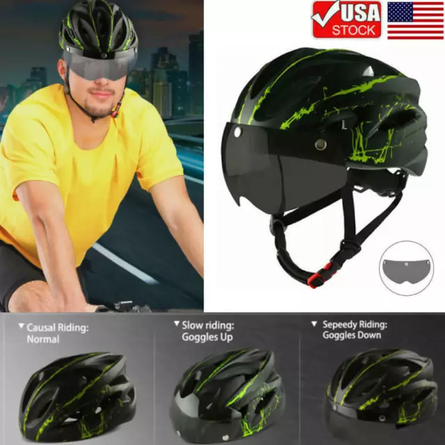 Adult Cycling Helmet Bike Bicycle Helmet with Visor Goggles MTB Mountain Helmet