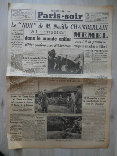 Journal  De Guerre Paris Soir   14/10/1939