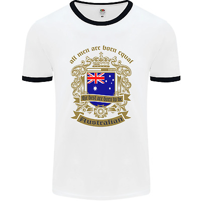 All Men Are Born Equal Australian Australia Mens White Ringer T-Shirt