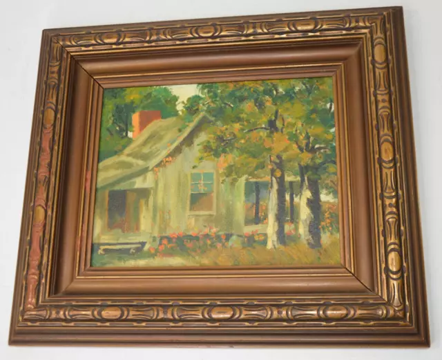 Farm House Oil Painting American Impressionism Country 1931 Vtg Framed Cabin