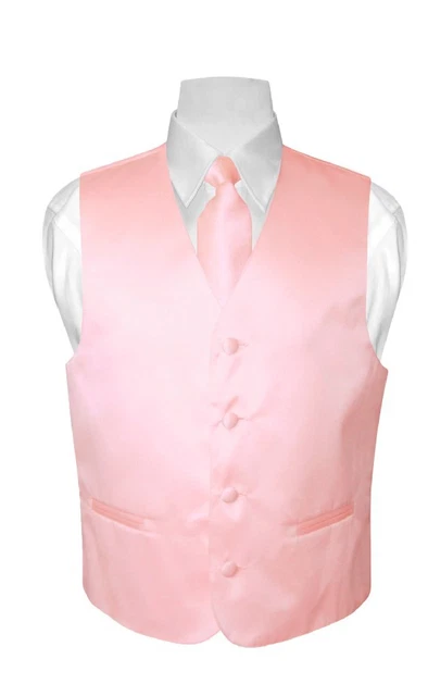 BOY'S Dress Vest & NeckTie Solid PINK Color Neck Tie Set for Suit or Tux size 8