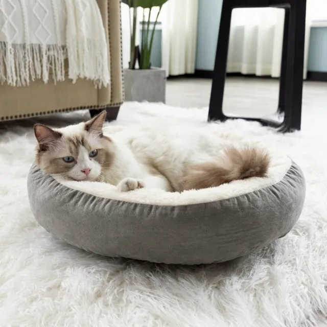 Cat Bed Cave Round Polyester Fluffy Cat Bed Donut Self Warming Pet Dog Bed