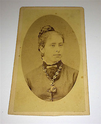 Antique Lovely Victorian Fashion Woman, Watch &  Crazy Jewelry! Old NY CDV Photo