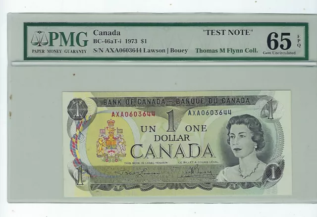 1973 $1 Bank of Canada Note Test Note BC-46aT-i - PMG Gem UNC-65 EPQ