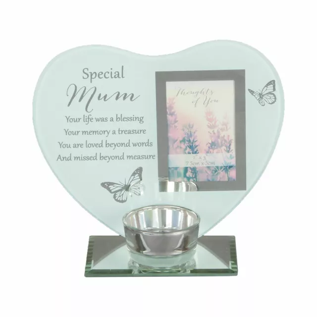 Glass Photo Frame Memorial Tea Light Candle Holder - Mum