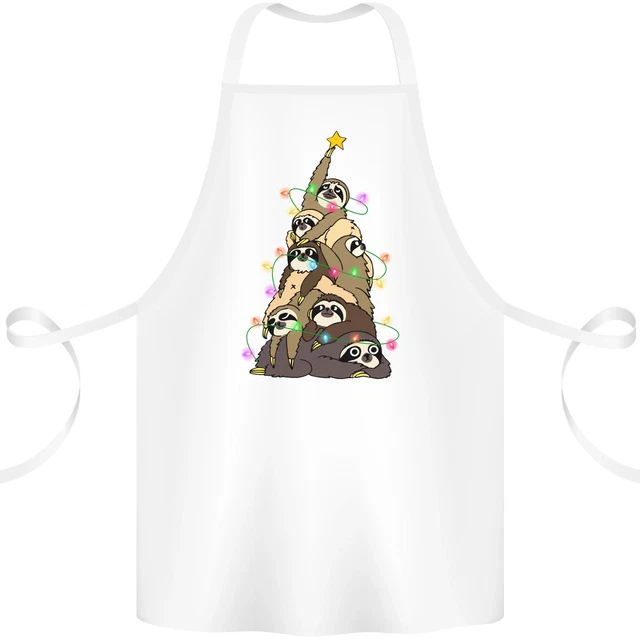 Christmas Sloth Tree Funny Xmas Cotton Apron 100% Organic
