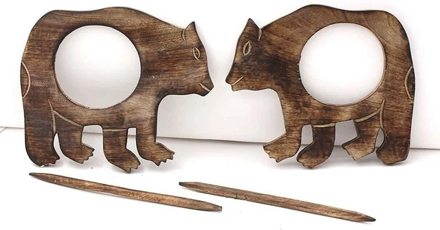 Set Of 2 Wooden Drapery Tieback Bear Shape Curtain Holdback Rustic Elegant Decor