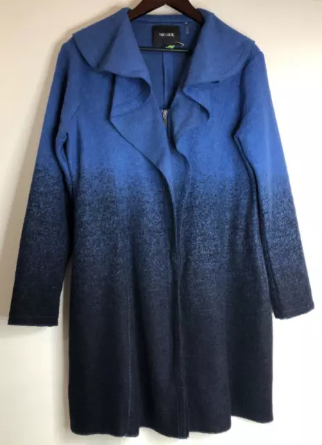 Nic + Zoe Size XL Blue & Black Ombre Wool Blend Coat Shawl Collar & Pockets
