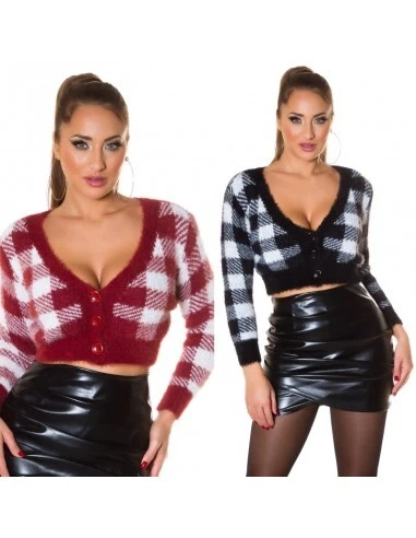 Maglione maglioncino maglia da donna maglietta cardigan a quadri corto golfino