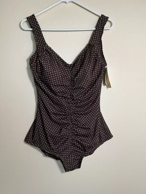 Le Cove One piece swimsuit. Size 18. Brown polka dot design. Scallop edge NWT