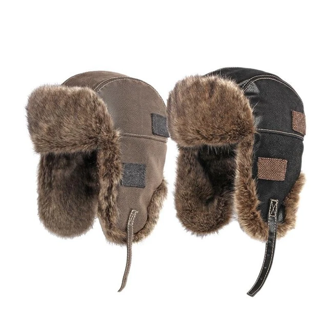 Chapeau Trappeur Russe Ushanka En Simili Cuir Avec Fourrure - Taille Unique - Pour Homme - Neuf Avec étiquettes