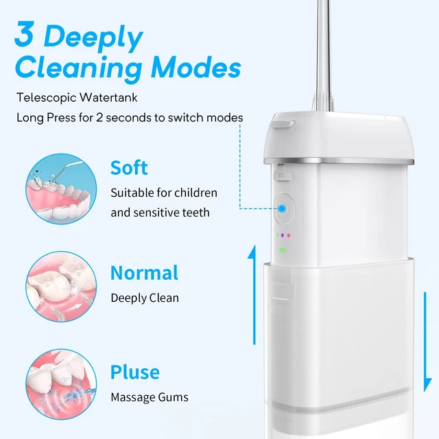 Kabellos Wasser Flosser Munddusche Fairywill mit 3 Modi 5x Düsen Zahnreiniger