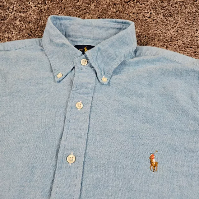 Polo Ralph Lauren Shirt Mens Large Blue Slim Stretch Oxford Long Sleeve Cotton 2