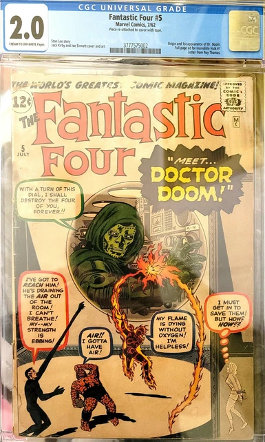 FANTASTIC FOUR #5 MEGA KEY 1962 CGC 2.0 1ST APP DR.DOOM, Hulk Ad, Kirby Cover