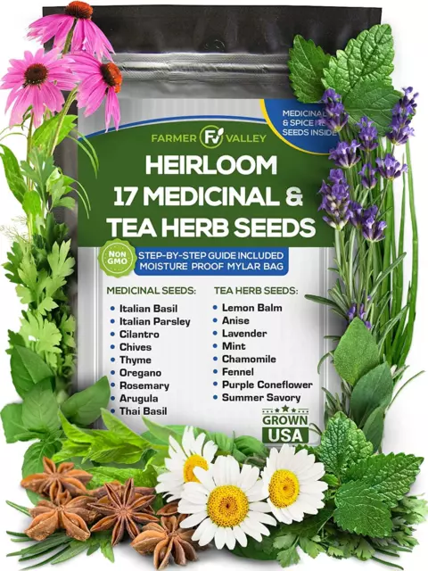 Medicinal and Tea Herb Seeds Collection - over 4,500 Heirloom and Non GMO Garden