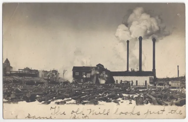 1905 Phillips, Wisconsin - REAL PHOTO Logging Mill - EARLY Vintage Postcard