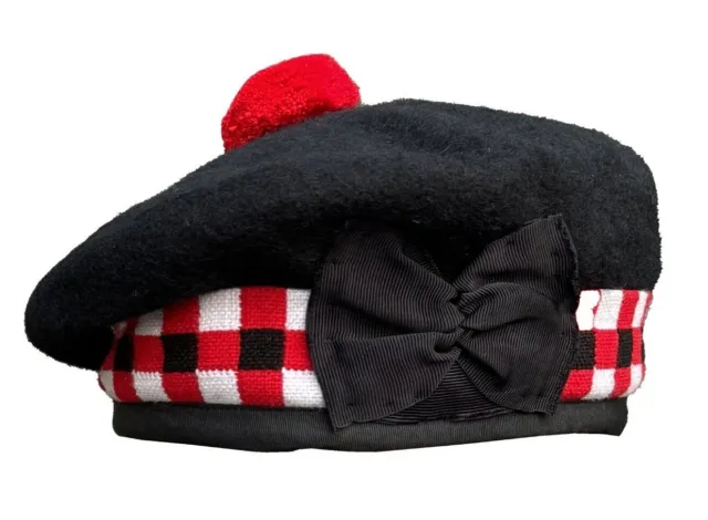 BALMORAL SCOTTISH DICED BLACK ACRYLIC WOOL HAT CAP/Highland Balmoral Cap