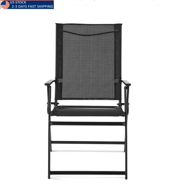 Greyson Square Set of 2 Outdoor Patio Steel Sling Folding Chair, Black