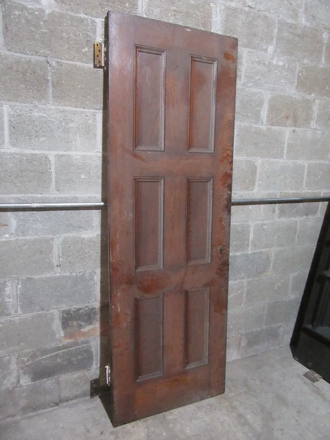 ~ ANTIQUE OAK 6 PANEL DOOR WITH HARDWARE QQ ~ 28 x 81.75 ARCHITECTURAL SALVAGE 2