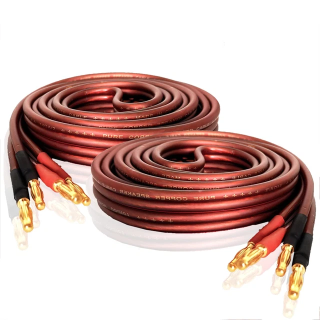 14 Gauge Pure Copper Speaker Wire, 12 Feet 2 Pack, Gold Plated Banana