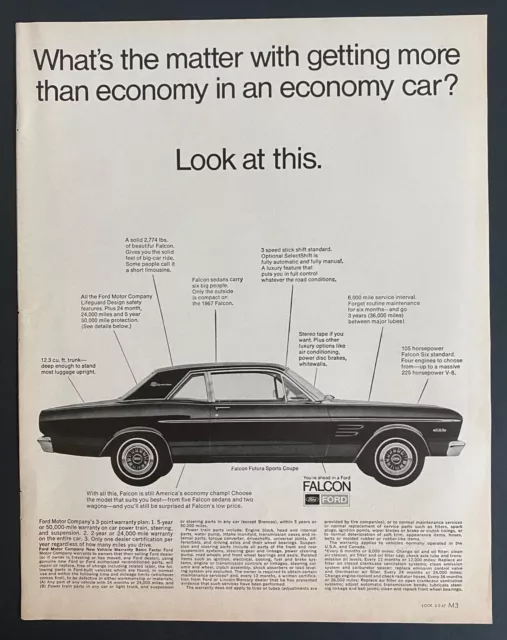 Vintage Print advertisement ad Car FORD 1967 Falcon Futura Sports Coupe economy