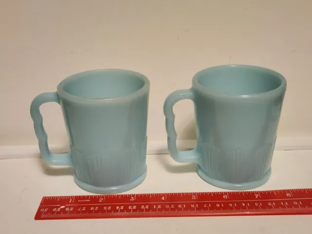 Set of 2 Pyrex Delphite Mugs Azurite Blue, Pistol Grip Handle, Pie Crust Pattern 2