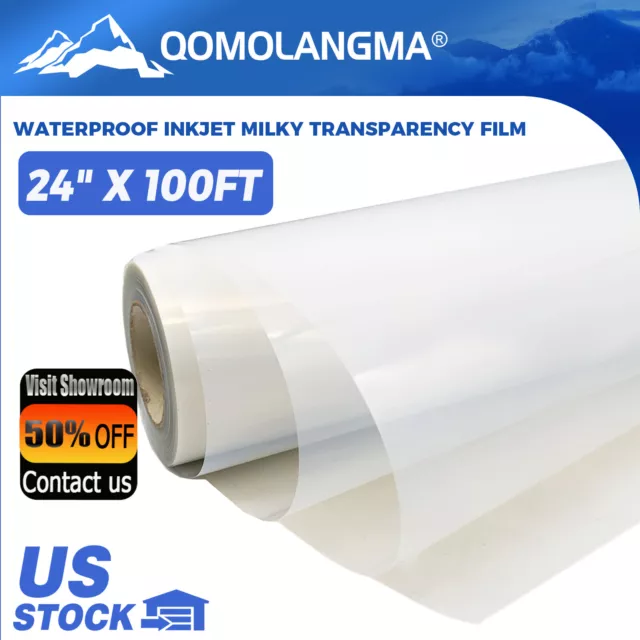 ¡Stock de EE. UU.! Película de transparencia de inyección de tinta impermeable en rollo de 24" x 100 pies para pantalla de seda
