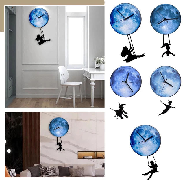 Niña Swinging On The Moon Niño Niño Swinging Reloj de Pared Decoración On The Moon