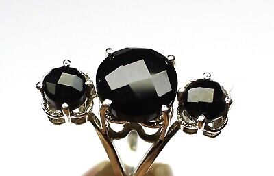 Black Onyx 925 Sterling Silver 3 Stones Ring, Engagement Ring, Boho Jewelry